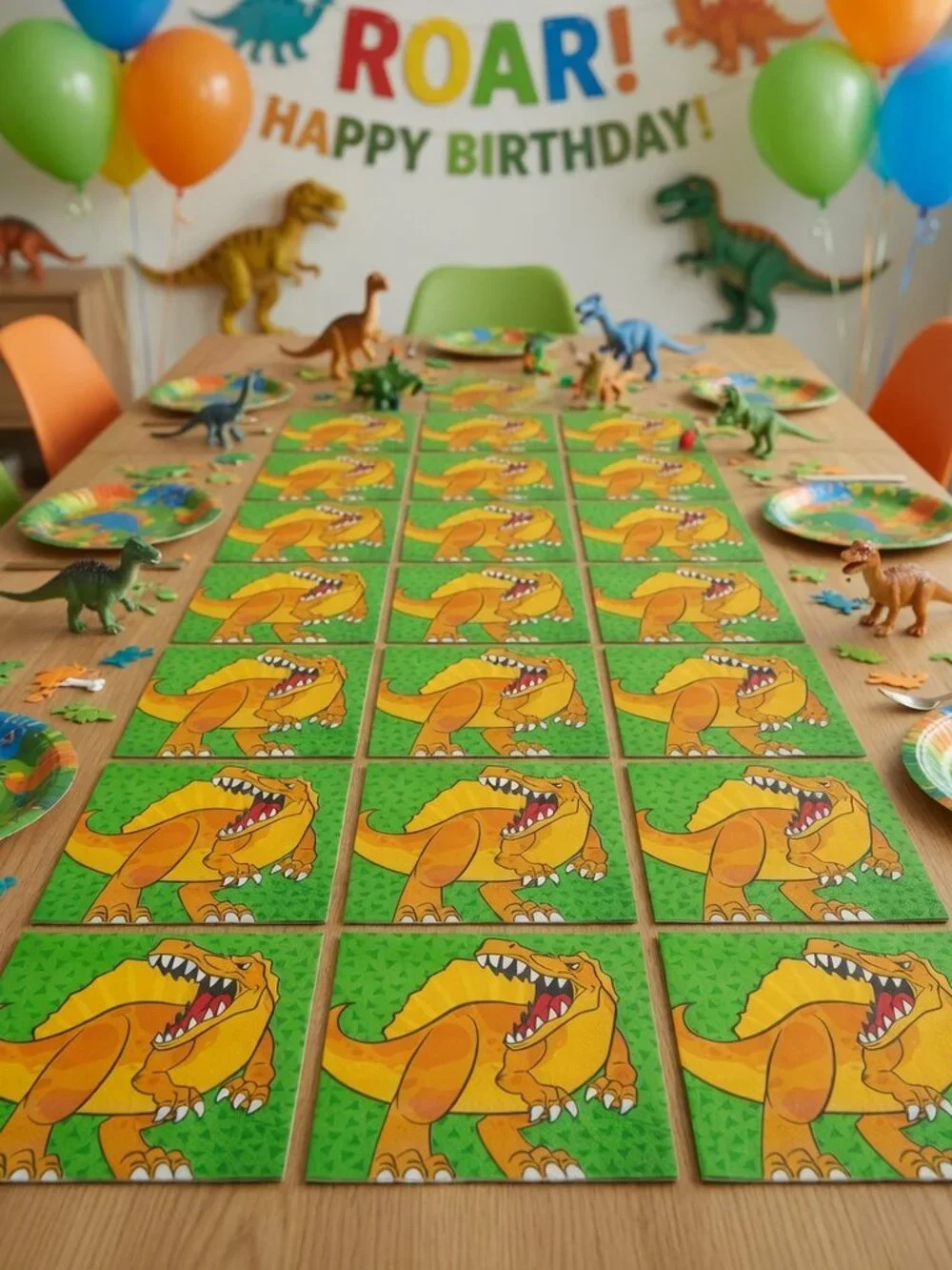 Pack of 25 Orange T-Rex Dinosaur Napkins 6.5